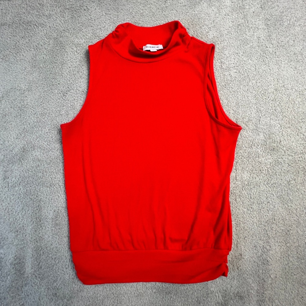 Evereve Mock Neck Top Womens Medium Red Sleeveless Knit‎ Chic Minimalist
